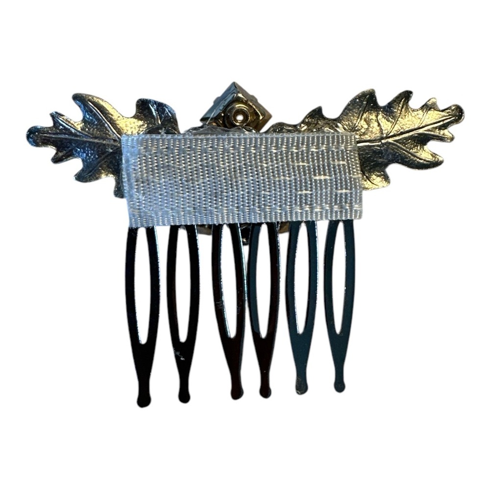 Bridal Silver Leaf Hair Comb Pink Crystal Vintage-Inspired Statement Accessory - Picture 3 of 3